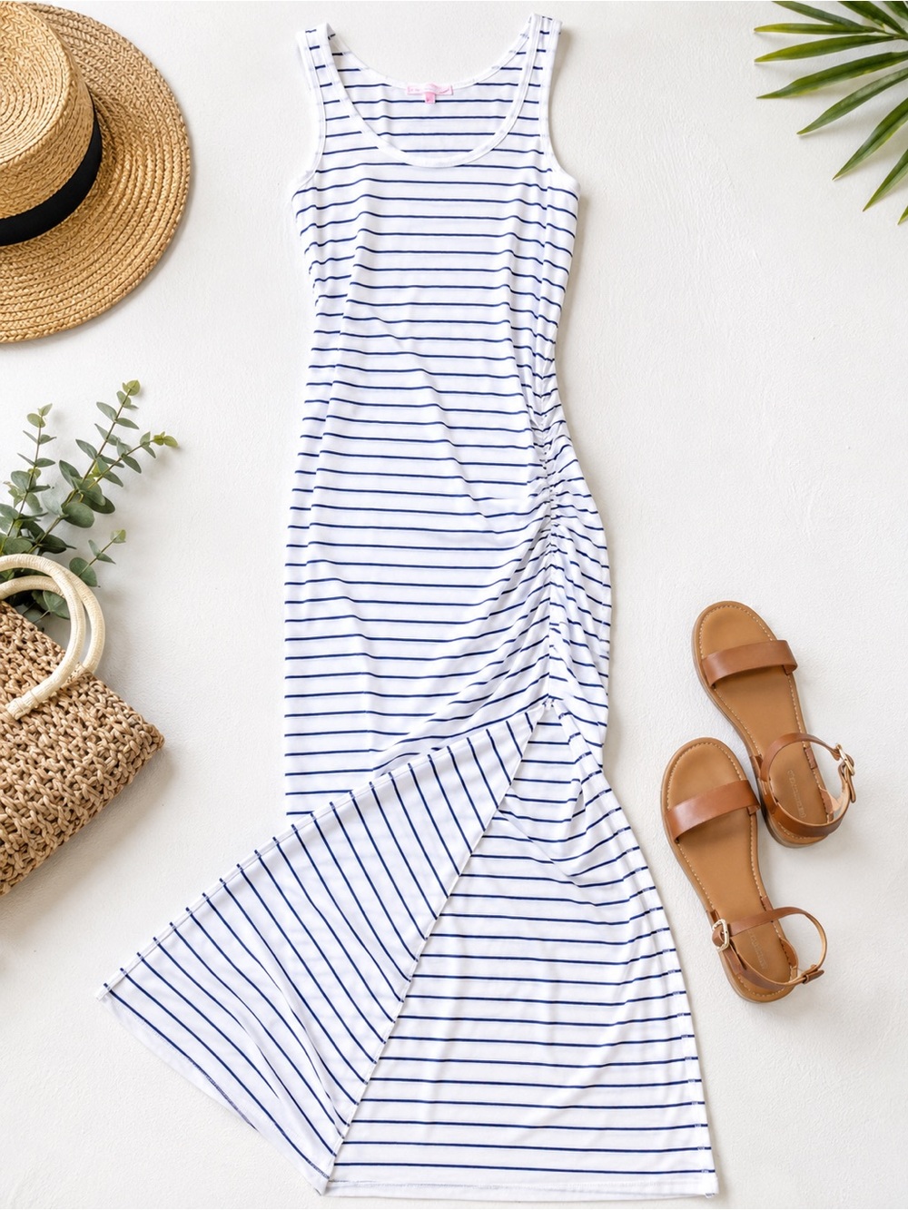 Victoria’s Secret Nautical Stripe Maxi Dress Ruched Tank Dress Large